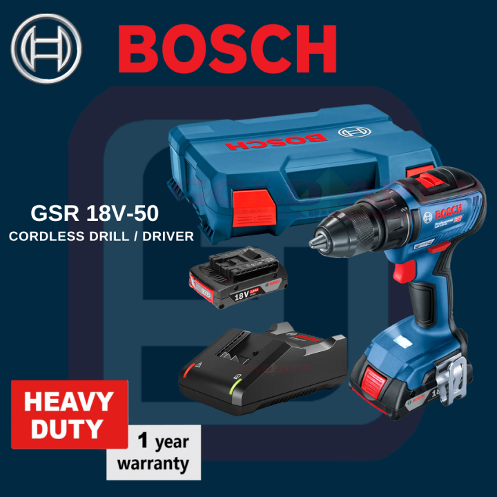 Bosch GSR 18V50 Professional Cordless Drill with 2 Batteries & 1