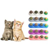 Cat Catnip Ball Set Self-adhesive Rotated Catnip Silvervine Lick Ball Pet Kitten Molar Teething Cleaning Toy Wall Mount