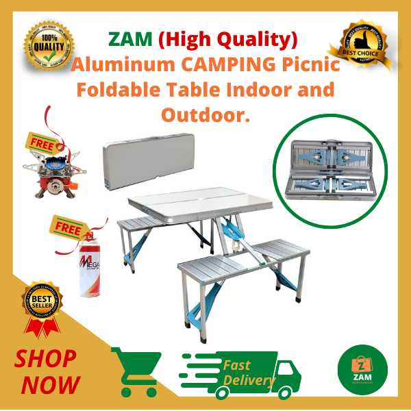 ZAM Aluminum Picnic Foldable Table and Chairs Indoor and Outdoor/Carry