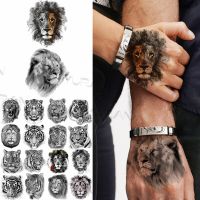 Black Lion Temporary Tattoos For Women Men Realistic Tiger Geometric Rose Flower Fake Tattoo Sticker Arm Body Tatoos Armband Stickers