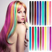 20 Inch Synthetic 10 Strands Of Hair On Hairpins Long Straight Hair Extension Colorful Hair Clip Girl Natural Rainbow Hair Wig  Hair Extensions  Pads