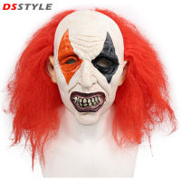 DSstyles หน้ากากยางตัวตลกฮาโลวีนพร้อมวิกผมสีแดงหมวกอุปกรณ์ประกอบการ Cosplay ตลกสำหรับงานเลี้ยงธีมสยองขวัญ