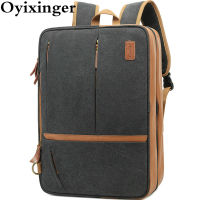 OYIXINGER 2022 New Mens Canvas Laptop backpack Multifunction Waterproof Crossbody Bags business briefcase For 17.3 Inch Laptop