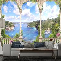 Landscape Aesthetic Tapestry Wall Hanging Room Decor Hippie Art Scenery Background Tree Ocean Tapestry Bedroom Decoration Home