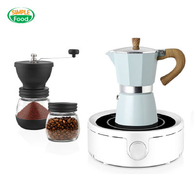 moka pot เครื่องชุดทำกาแฟ 3IN1 เครื่องทำกาหม้อต้มกาแฟสด ชุดทำกาแฟสด 3 ชิ้น เครื่องบดกาแฟ ขนาด 150ml และ 300ml ตาไฟฟ้าเซรามิก 800w SimpleFood