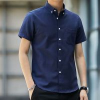 【Ready】? Summer mens short-sleeved shirt slim fit solid color youth business casual shirt thin Korean style trendy cotton shirt men