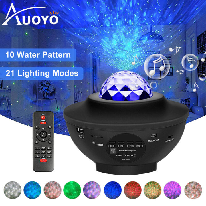 Auoyo Led Lights Bluetooth Speaker Projection Lamp Atmosphere Rgb Lights  Music Player Remote Control Timer Night