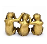 YM Copper Statue Collectibles Brass See Speak Hear No Evil 3 Monkey Small Statues