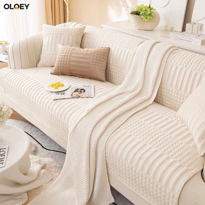 Super Soft Plush Sofa Towel Solid Color Non-slip Couch Cushion Cover  Thicken