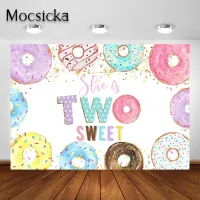 Mocsicka Two Sweet Donut Birthday Backdrop for Girls 2nd Birthday Party Decor Donut Grow Up Bday Photoshoot Background Cleaning Tools