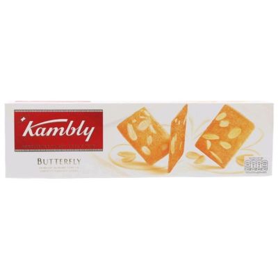 ขนมอร่อย เคี้ยวเพลิน🔹 (x1) บิสกิตแผ่นบางหน้าอัลมอนด์ Kambly Butterfly Biscuit 100g.🔹