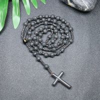 1PC Volcano Stone Natural Stone Cross Beads Necklace Iron Gallstone Beads Handmade Beads 8mm Mens Ethnic Style Necklace Pendants