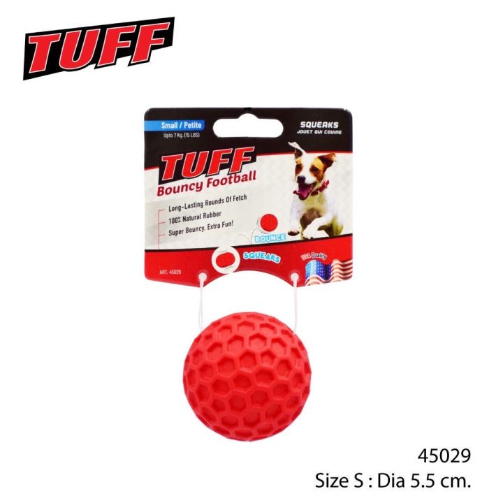 tuff-bouncy-football-ของเล่นสุนัข-ลูกฟุตบอลเสียงดังปี๊บๆ-คาบง่าย-กัดง่าย-ยางนิ่ม-สีแดง