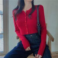 Autumn Long Sleeve Casual T shirt Thin Womens Knitted Cardigan Cropped CardigansSexy Solid Color Women T-shirt Crop Trendy