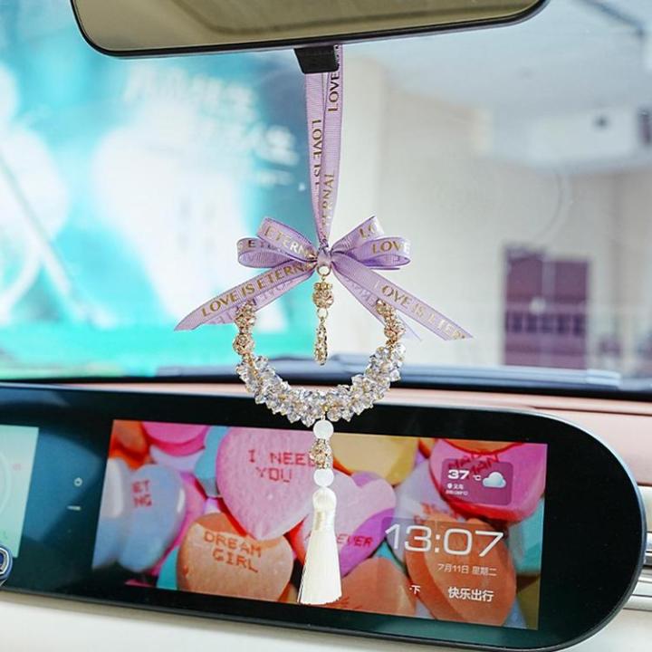 car-mounted-pendant-crystal-rear-view-mirror-car-decorations-with-gourd-design-rope-with-bow-tie-for-decoration-and-car-dashboard-ornaments-noble
