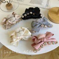 [COD] Korean autumn and winter plush rhinestone catch clip bow full of drill hair lazy back head hairpin fashion