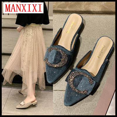 MANXIXI Brand Korean Version Style Slippers Fashion Suede Flat Mules Sandals For Women (Size 35-39)