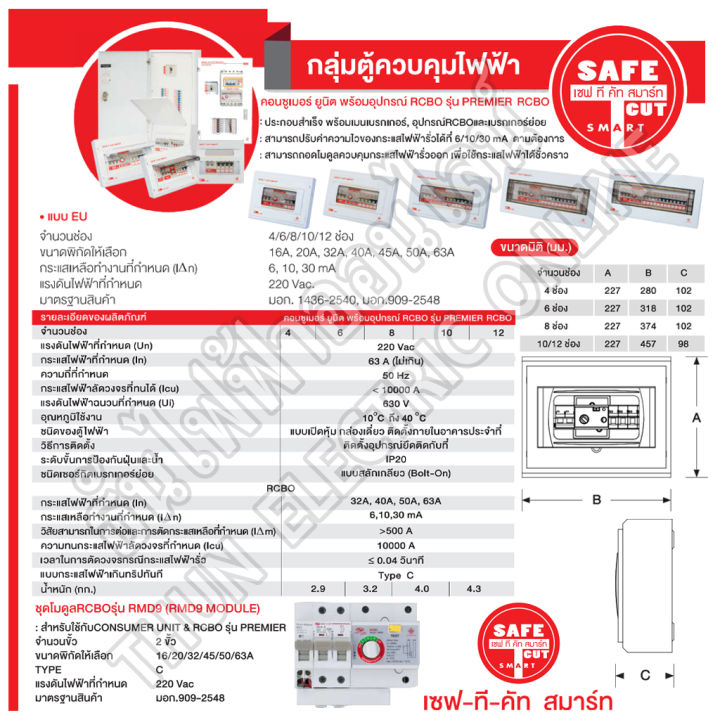 safe-t-cut-เซฟทีคัท-ตู้คอนซูมเมอร์-ตู้กันดูด-rcbo-12-ช่อง-เมน-2p-50a-co12e50a-safe-t-cut-consumer-unit-amp-rcbo-เครื่องตัดไฟ-กระแสไฟเกิน-ไฟฟ้าลัดวงจร-กันดูด-ธันไฟฟ้า