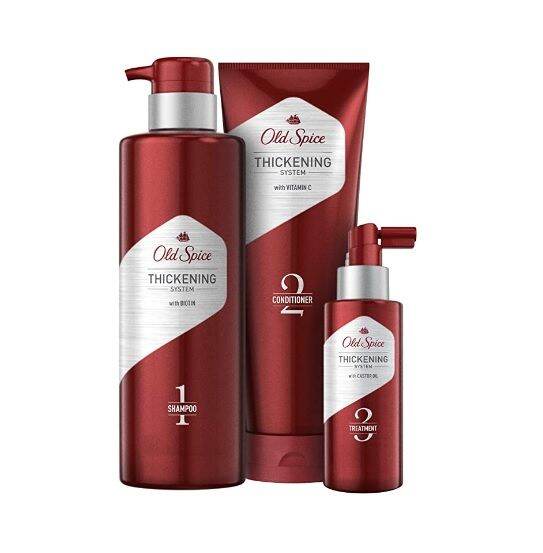 Old Spice Hair Thickening System Bundle: Castor Oil Shampoo, Vitamin C