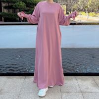 【YF】 Eid Abaya Muslim Modest Dress Plain Smocked Cuffs Prayer Maxi Dresses Crepe Abayas for Women Dubai Clothing Turkey Robe