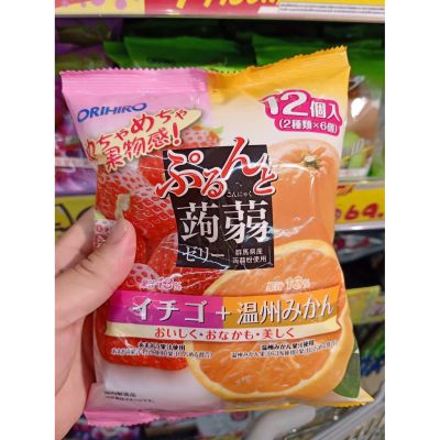 อาหารนำเข้า🌀 Japanese jelly jelly candy mixed with orange juice 15% HISUPA DK ORIHIRO PURUNTO KONJAC POUNCH ORANGE JELLY 20G * 12Orange