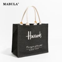 Tas Tangan Tote Pantai Wanita Linen Hitam Tas Belanja Dapat Digunakan Kembali Ramah Lingkungan Dompet Buku Kerja Travel Portabel