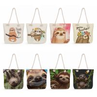 【CW】 Sloth Print Shopper Handbags Office Reusable Shoulder Capacity Cartoon Thick Rope Tote