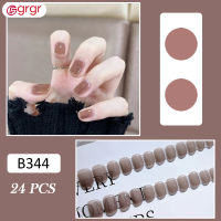 สีทึบเล็บปลอมทรงสั้นกลม Fgrgr โปร่งแสงสำหรับผู้หญิงและเด็กผู้หญิง FGR-MY 24ชิ้น/เซ็ต