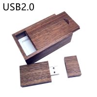 1pcs Free Custom LOGO Walnut Wooden Wood USB 2.0 Interface Memory Flash stick Pen drive With Walnut Box