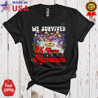 We Survived 25 Years Of Marriage 25Th Wedding Anniversary Couple Family Tshirt
