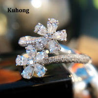 Kuhong Charm ดอกไม้แหวนปรับขนาดได้ Inlay AAA Cubic Zircon แฟชั่นเครื่องประดับสำหรับผู้หญิงงานแต่งงานที่ดีที่สุด Statement ของขวัญ |