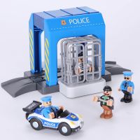 Simulation Police Station Compatible Brand Wooden Train Track Railway Toy Police Catch Thief Building Block Set Toys for Kids