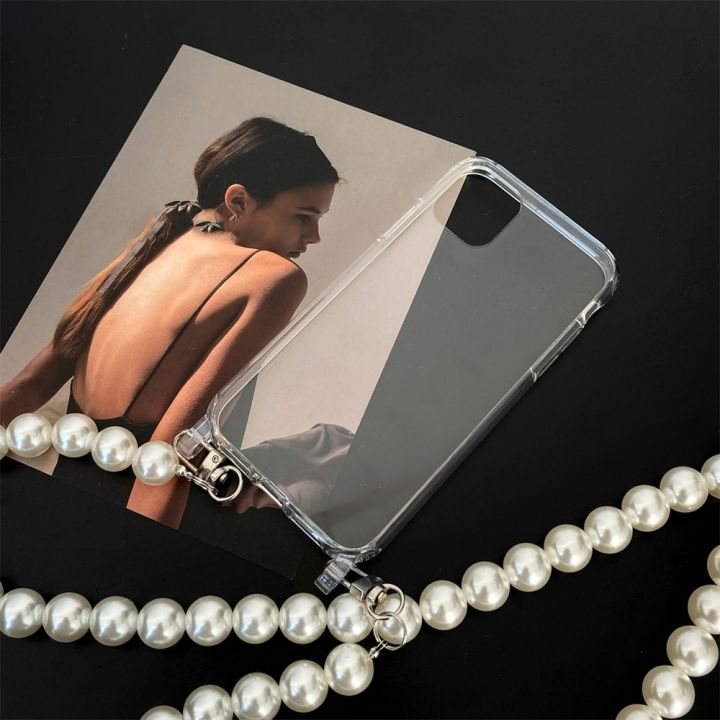 16-digits-pearl-chain-crossbody-สร้อยคอ-lanyard-cord-เคสโทรศัพท์ใสสำหรับ-iphone-13-12-14-11-pro-max-mini-x-xr-xs-6-7-8-plus-se-2ฝาครอบ