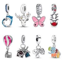 New Sika Deer Dolphin Balloon Butterfly Windmill House Love Beads Fit Original Pandora Charms Silver Color Bracelet DIY Jewelry