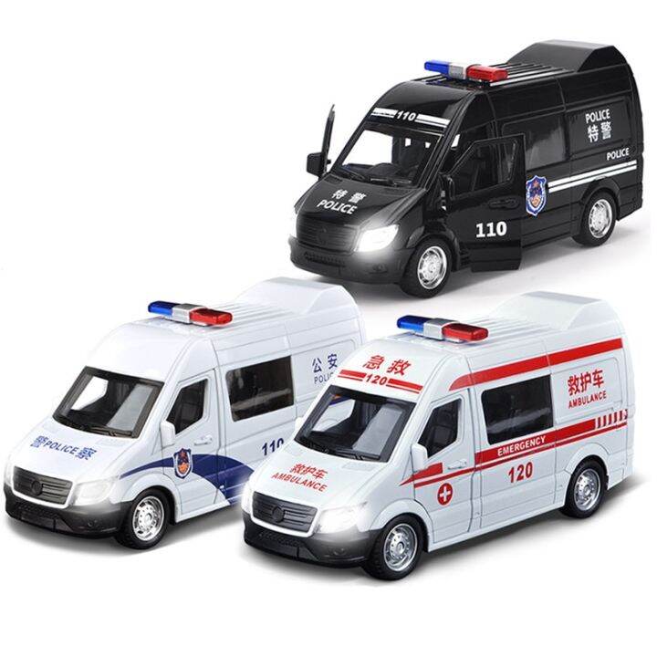 Sound Light Ambulance Police Car Model Pull Back Alloy Diecast DHL ...