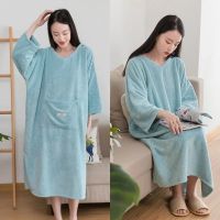 hot【DT】 Size Large With Wearable Dry Miraculous Bathrobe Hair Cap Microfiber Soft Sleeve Robe