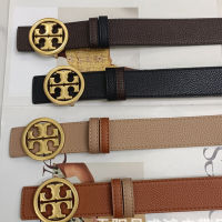 Tory Burch TB เข็มขัดหนังแท้สำหรับผู้ชาย,เข็มขัดเครื่องประดับแฟชั่นลายลิ้นจี่สองด้านสำหรับชายหนุ่ม3.8ซม.9339