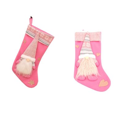 Christmas Sock Festival Door Holiday Atmospheres Xmas Hanging Pendant Themed Decoration Snack Gift Bag Decor Pink