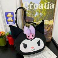 น่ารัก kuromi กระเป๋าผ้าใบขนาดใหญ่ กระเป๋าไหล่เดี่ยวสาวการ์ตูนทํานองเชยกระเป๋าถือสุนัข