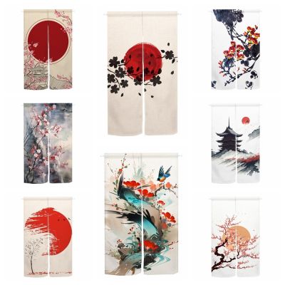Japanese Ink Painting Door Curtain Dining Room Door Decor Curtain Partition Curtain Drape Kitchen Entrance Hanging Half-Curtain