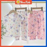 1-7 years cute girls summer pajamas set cartoon printed short sleeves shorts pant pure cotton Korean pajamas