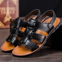 Mens Sandals Mens Leather New Fashion Comfortable Elastic Beach Shoes Middle-Aged And Young Summer Slippers Mens Shoes