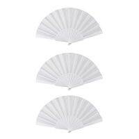 【CW】 3X Plastic Fabric Hand Foldable Fan For Ladies Men White