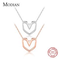 Modian Silver Line Heart Pendant Real 925 Sterling Silver Rose Gold Color Love Necklaces for Women Wedding Jewelry Accessories