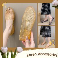 Korean? รองเท้าคัชชูยางสีใส 3 สี แต่งฉลุส้นเตี้ย เบอร์ 36-40