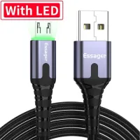 สายไมโคร Usb Essager 2.4a ที่ชาร์จความเร็วสูงชาร์จโทรศัพท์ลวด Led Huawei 3M Microusb สายสำหรับข้อมูล