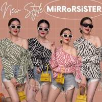 (2309)เสื้อไหล่เบี่ยง ไหล่ตกข้างเดียวลายม้าลาย•MiRRoRSiSTER’s ZeBRA.STeR Single-SHoULDeR ToP•