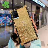 สำหรับ VIVO Y21 Y21A Y21S Y21T Y33S Y33T T1x กรณีโทรศัพท์หรูหราสแควร์ Glitter กลับปกคลุมแฟชั่น Rivet Square Bling Shiny Glitter ผงซิลิโคนป้องกัน