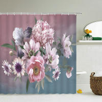 High Quality Printed Fabric Shower Curtains Blooming Classical Flowers Bath Screens Waterproof Bathroom Decor with 12 Hooks