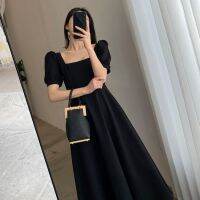 COD SDFGERTYTRRT Korean Women Song Sleeve Evening Party Casual Loose Long Maxi Backless Bowknot Black Dress